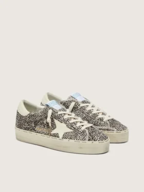 Hi Star para mujer en piel de potro en blanco y negro con estrella de cuero blanco