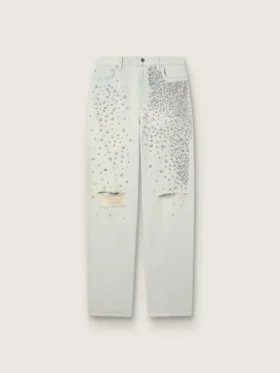 Jeans blanqueados para mujer con cristales cabujón