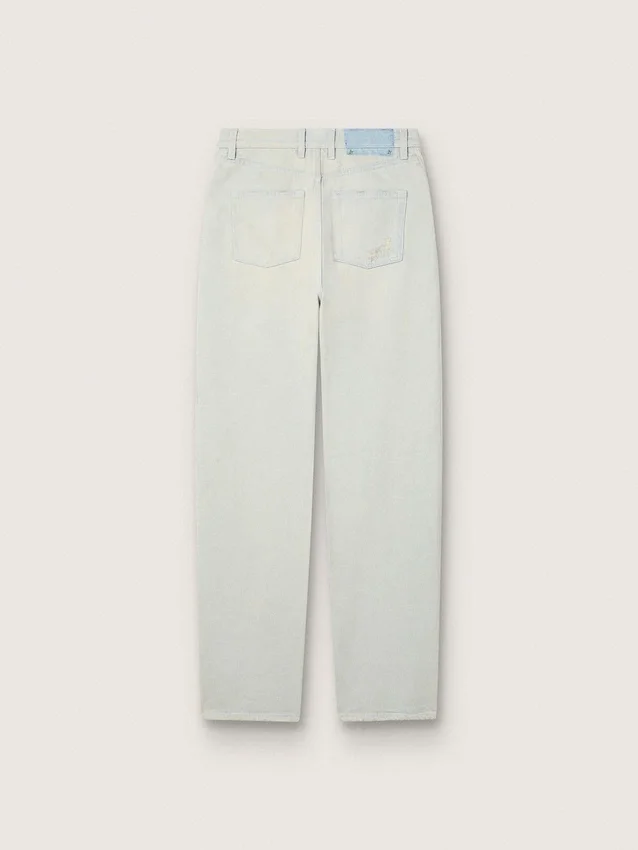 Jeans blanqueados para mujer con cristales cabujón