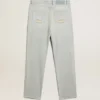 Jeans blanqueados para mujer con cristales cabujón