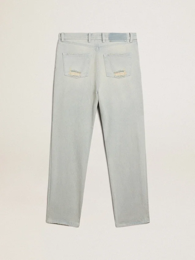 Jeans blanqueados para mujer con cristales cabujón