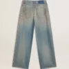 Jeans de estilo boyfriend para mujer con lavado arena de efecto desgastado y tachuelas