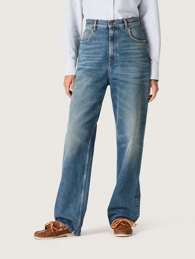 Jeans de estilo boyfriend para mujer de Golden en denim azul claro lavado a la piedra
