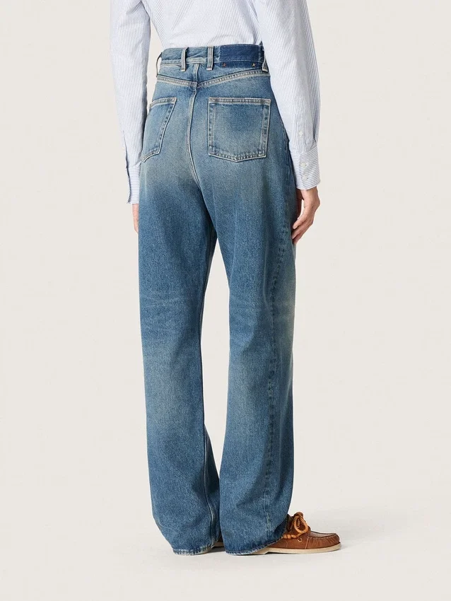 Jeans de estilo boyfriend para mujer de Golden en denim azul claro lavado a la piedra