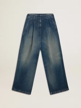 Jeans de mujer de corte ancho y lavado medio CNY