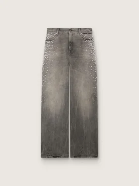 Jeans estilo boyfriend para mujer en denim gris con tachuelas plateadas con efecto degradado