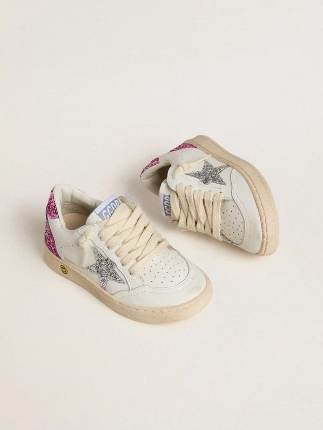 Junior Ball Star con estrella plateada con purpurina y lengüeta del talón rosa con purpurina