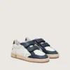 Zapatillas Young Ball Star en cuero blanco con estrella de cuero plateado metalizado e inserciones de cuero azul oscuro
