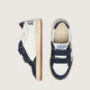 Zapatillas Young Ball Star en cuero blanco con estrella de cuero plateado metalizado e inserciones de cuero azul oscuro