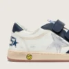 Zapatillas Young Ball Star en cuero blanco con estrella de cuero plateado metalizado e inserciones de cuero azul oscuro