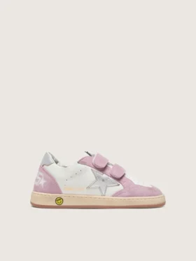 Junior Ball Star en cuero blanco con estrella de cuero plateado metalizado e inserciones de gamuza lila
