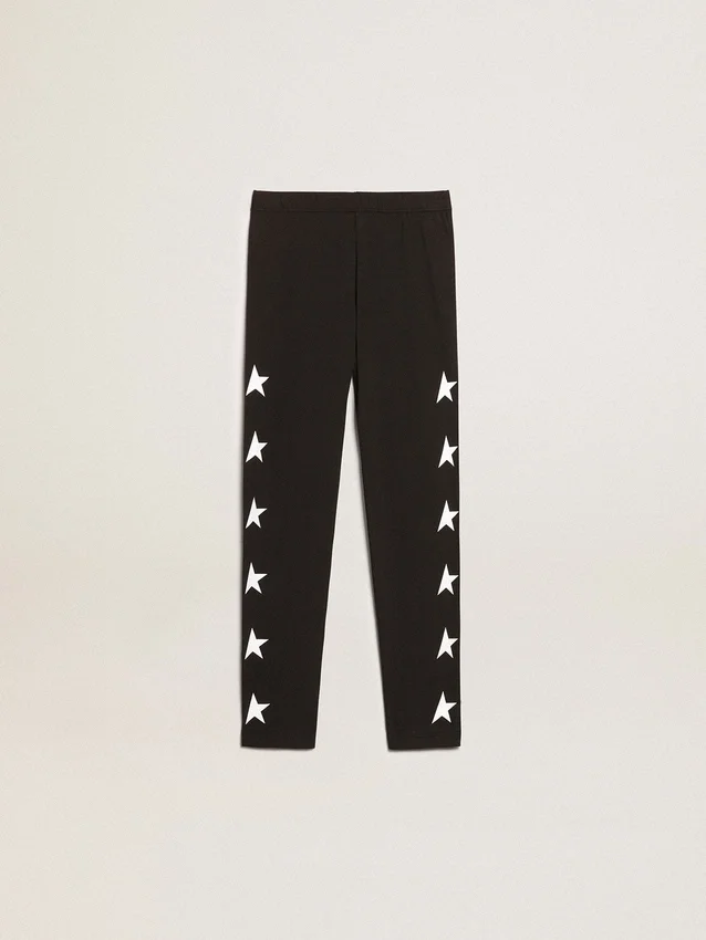 Leggings negros para niñas con estrellas blancas en los costados