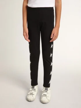 Leggings negros para niñas con estrellas blancas en los costados