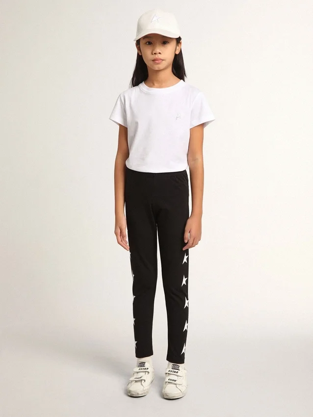 Leggings negros para niñas con estrellas blancas en los costados