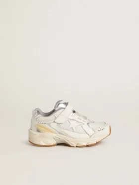 Lightstar Junior en cuero blanco y malla con estrella de cuero blanco