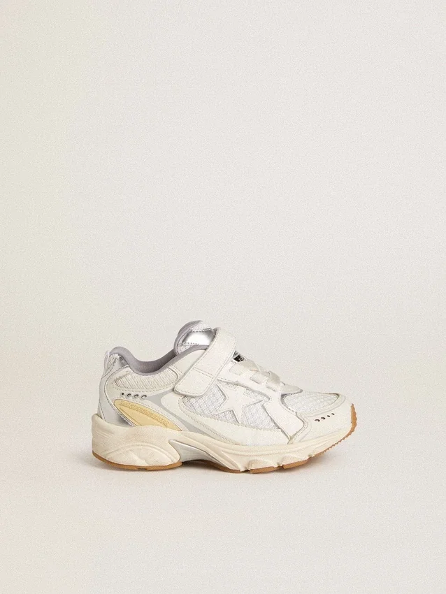 Lightstar Junior en cuero blanco y malla con estrella de cuero blanco