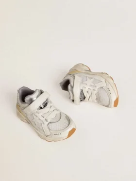Lightstar Junior en cuero blanco y malla con estrella de cuero blanco