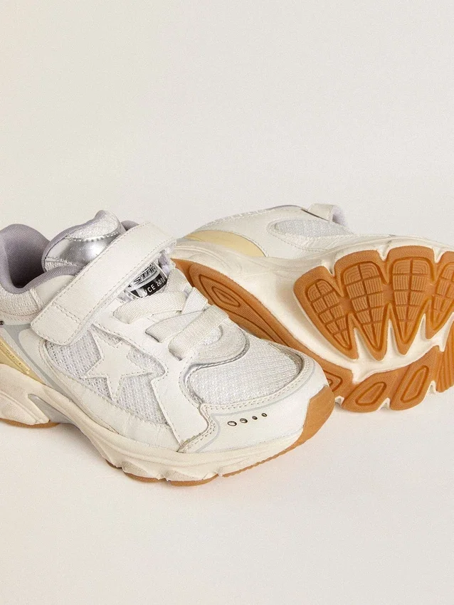 Lightstar Junior en cuero blanco y malla con estrella de cuero blanco