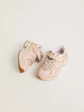Lightstar Junior en cuero rosa y malla con estrella de cuero rosa