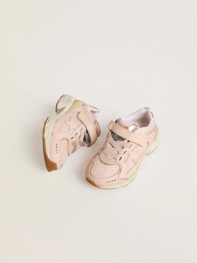 Lightstar Junior en cuero rosa y malla con estrella de cuero rosa
