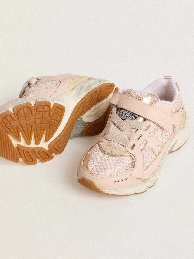 Lightstar Junior en cuero rosa y malla con estrella de cuero rosa