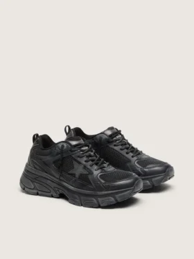 Lightstar para hombre con parte superior de cuero negro y malla y estrella negra