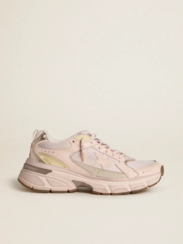 Lightstar para hombre con parte superior de cuero rosa y malla, y estrella rosa