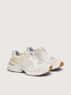 Lightstar para hombre en cuero blanco y malla con estrella en blanco desgastado