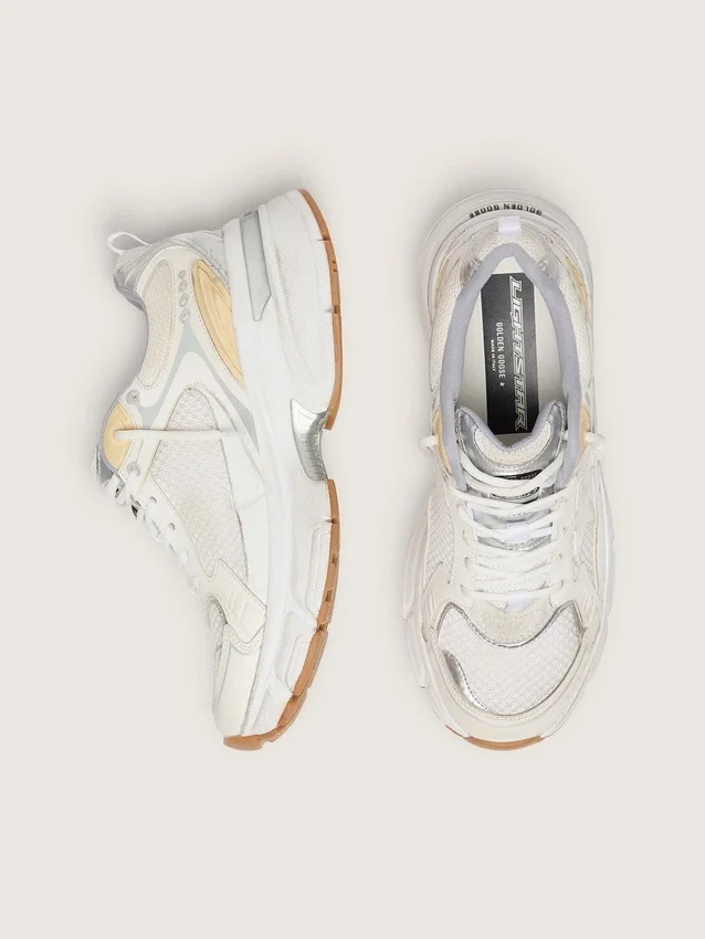Lightstar para hombre en cuero blanco y malla con estrella en blanco desgastado