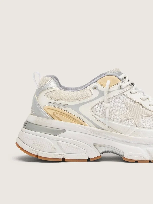 Lightstar para hombre en cuero blanco y malla con estrella en blanco desgastado