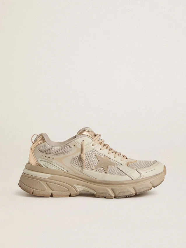 Lightstar para hombre en cuero gris paloma y malla con estrella de TPU beige