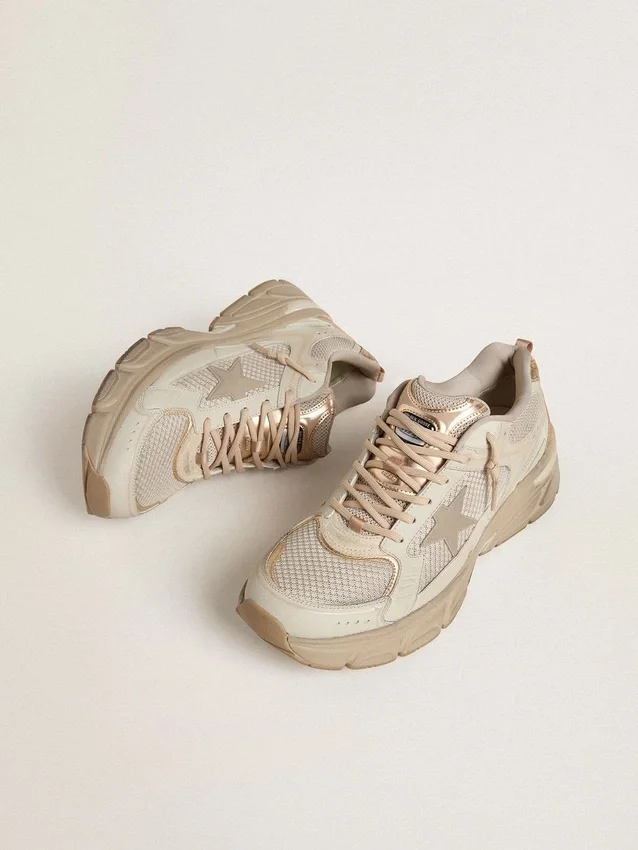 Lightstar para hombre en cuero gris paloma y malla con estrella de TPU beige