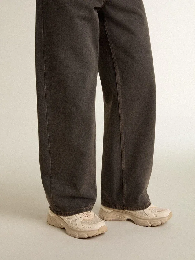 Lightstar para hombre en cuero gris paloma y malla con estrella de TPU beige