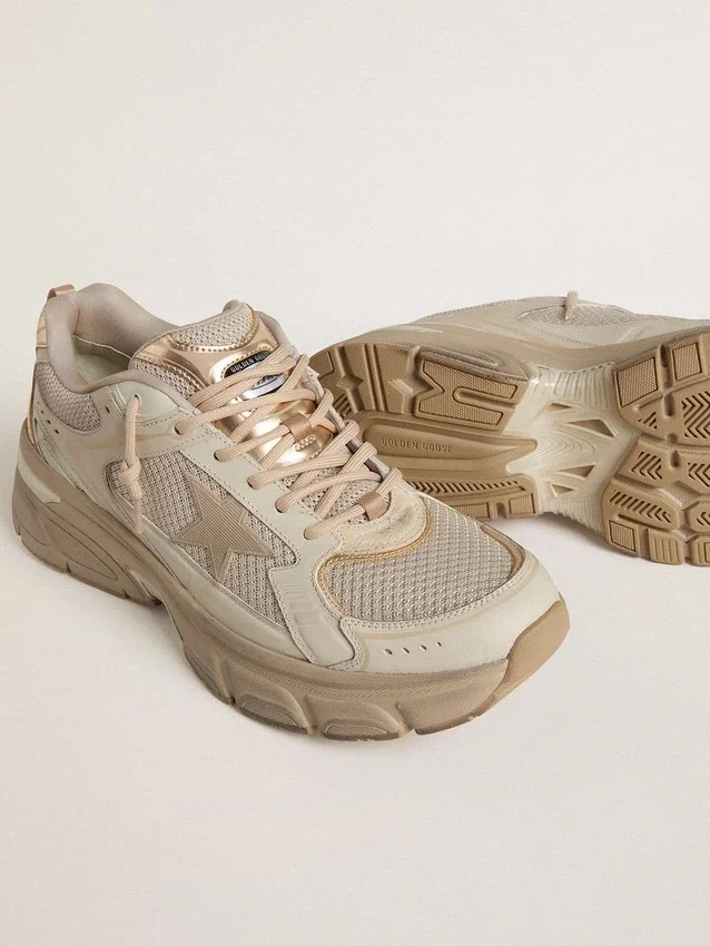 Lightstar para hombre en cuero gris paloma y malla con estrella de TPU beige