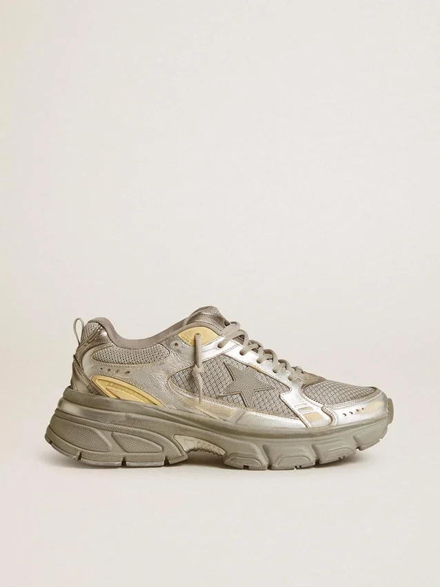 Lightstar para hombre en cuero metalizado y malla plateada con estrella gris