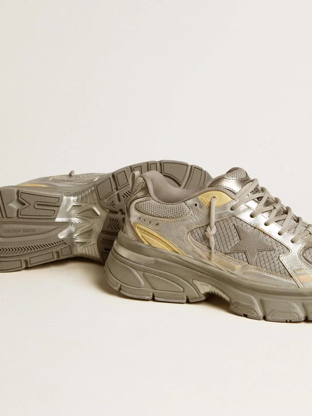 Lightstar para hombre en cuero metalizado y malla plateada con estrella gris