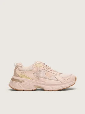Lightstar para mujer con parte superior de cuero rosa y malla, y estrella rosa