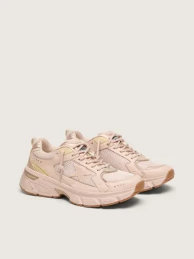 Lightstar para mujer con parte superior de cuero rosa y malla, y estrella rosa