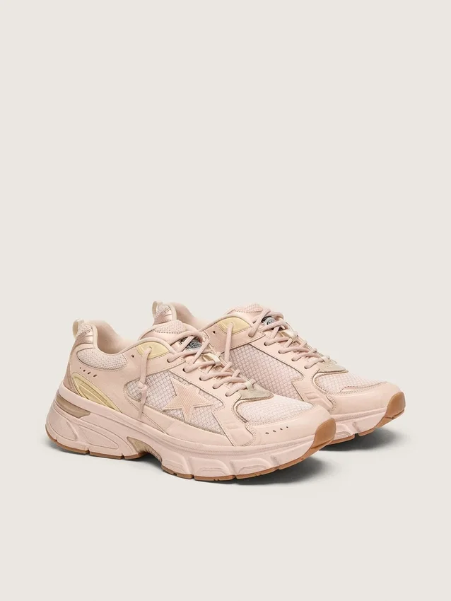 Lightstar para mujer con parte superior de cuero rosa y malla, y estrella rosa