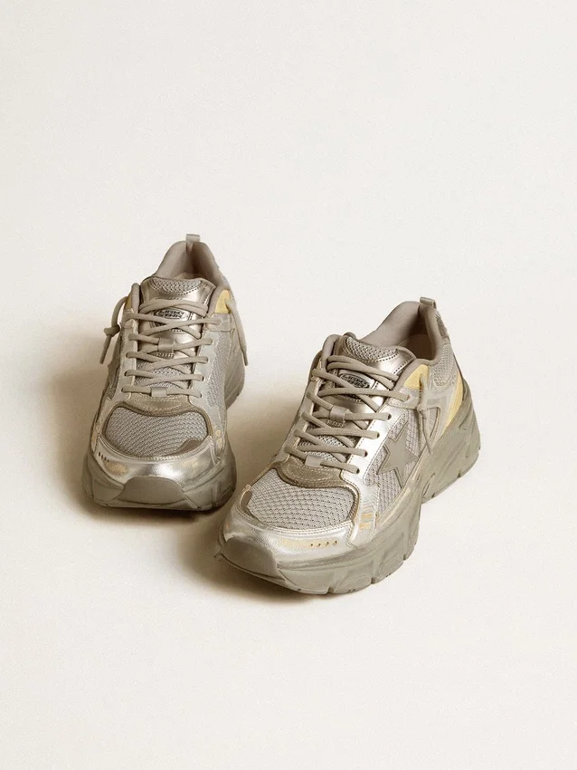 Lightstar para mujer en cuero metalizado y malla plateada con estrella gris