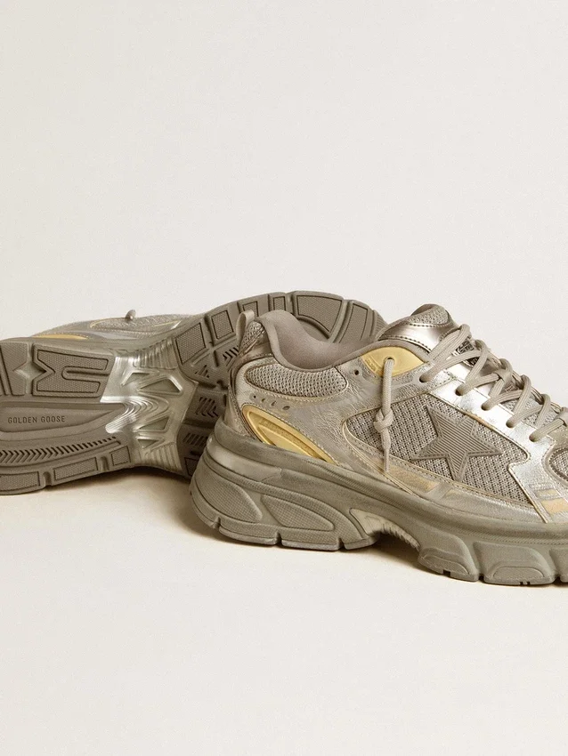 Lightstar para mujer en cuero metalizado y malla plateada con estrella gris