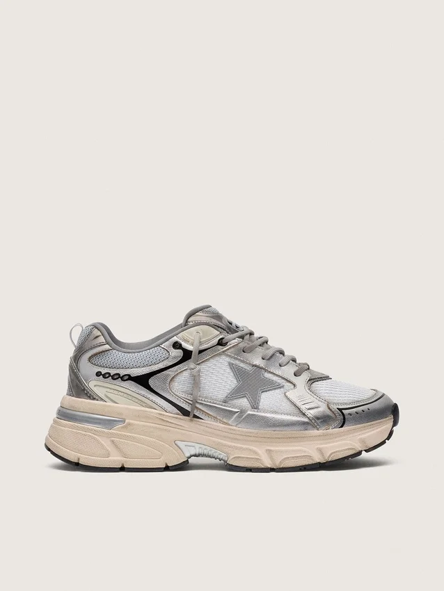 Lightstar para mujer en malla gris y cuero napa plateado con estrella de TPU gris