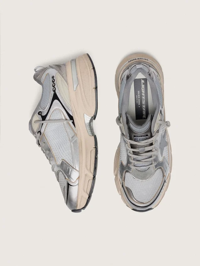 Lightstar para mujer en malla gris y cuero napa plateado con estrella de TPU gris