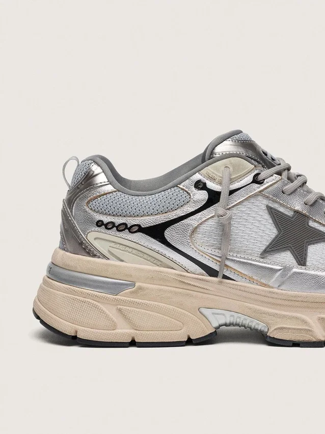 Lightstar para mujer en malla gris y cuero napa plateado con estrella de TPU gris