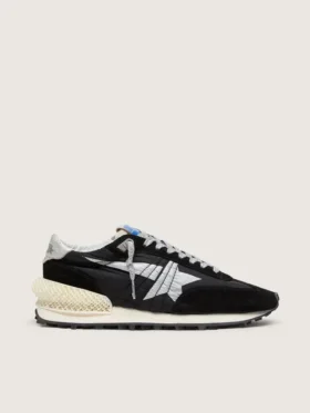 Marathon para mujer con parte superior de nailon ripstop negro y estrella plateada