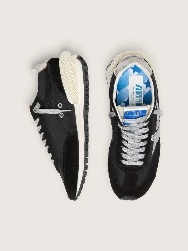 Marathon para hombre con parte superior de nailon ripstop negro y estrella plateada