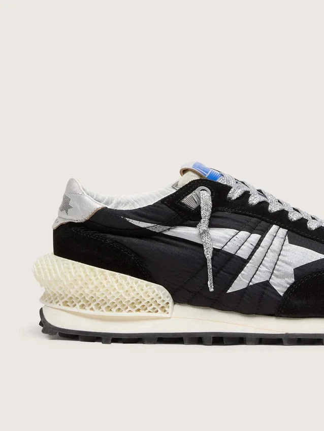 Marathon para hombre con parte superior de nailon ripstop negro y estrella plateada