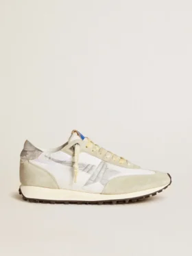 Marathon para hombre con parte superior de nylon blanco y estrella plateada
