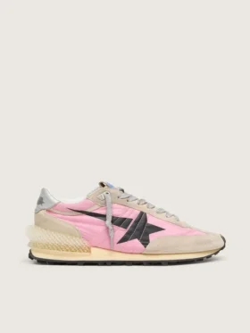 Marathon para mujer en nylon rosa y gamuza beige con estrella impresa en negro