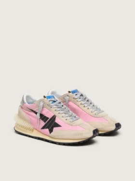 Marathon para hombre en nylon rosa y gamuza dorada con estrella impresa en negro